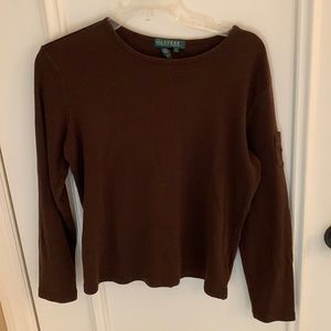 Womens Ralph Lauren brown long sleeve top 100% cotton size L